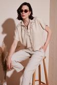 Lela Dantelli Relaxed Fit Kısa Kollu Bayan Gömlek 5865764 TAŞ