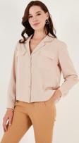 Lela V Yaka Çift Cepli Regular Fit Dokuma Bayan Gömlek 611GO00016 TAŞ