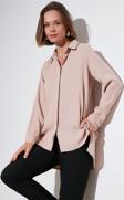 Lela Regular Fit Önü Kısa Arkası Uzun Düz Bayan Gömlek 611GO020 VİZON