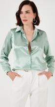 Lela Regular Fit Saten Klasik Bayan Gömlek 66939642S4 YEŞİL