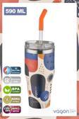 Vagonlife Tumbler Özel Desenli Cup 590 ML Vakumlu Paslanmaz Çelik Termos Pipetli/Rahat İçim -FFVGN1001-590ML