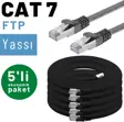 5 adet 1 metre  IRENIS CAT7 Kablo Yassı FTP Ethernet Network LAN Kablosu, Siyah
