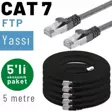 5 adet 5 metre  IRENIS CAT7 Kablo Yassı FTP Ethernet Network LAN Kablosu, Siyah