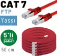 5 adet 50 cm IRENIS CAT7 Kablo Yassı FTP Ethernet Network LAN Kablosu, Kırmızı