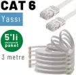 IRENIS 5 adet 3 metre CAT6 Kablo Yassı Ethernet Network Lan Ağ İnternet Kablosu