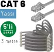 IRENIS 5 adet 3 metre CAT6 Kablo Yassı Ethernet Network Lan Ağ İnternet Kablosu