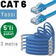 IRENIS 5 adet 3 metre CAT6 Kablo Yassı Ethernet Network Lan Ağ İnternet Kablosu