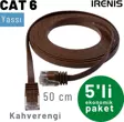 IRENIS 5 adet 50 cm CAT6 Kablo Yassı Ethernet Network Lan Ağ İnternet Kablosu