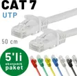 IRENIS 5 adet 50 cm CAT7 Kablo Ethernet Network İnternet LAN Kablosu 