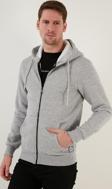 Buratti Slim Fit Kapüşonlu Fermuarlı İçi Tüylü Yumuşak Şardonlu Kışlık Erkek Sweat 5905340 GRİ MELANJ