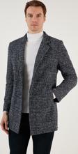 Buratti Slim Fit Tek Yırtmaçlı Düğmeli Astarlı Kaşe Erkek Kaban 5840110E Lacivert Ekoseli