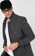 Buratti Slim Fit Tek Yırtmaçlı Düğmeli Dik Yaka Kaşe Erkek Kaban 5840110 Siyah Noktalı