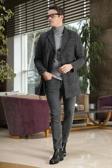 Buratti Slim Fit Tek Yırtmaçlı Düğmeli Mono Yaka Kaşe Erkek Kaban 5840098 Antrasit Ekoseli