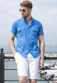 Buratti Düğmeli Yaka % 100 Pamuk Slim Fit Cepli Erkek Gömlek CF21S111153 ORTA-MAVİ