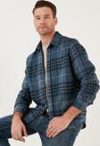 Buratti Ekoseli Uzun Kollu Slim Fit Kışlık Erkek Gömlek CF21W112844 İNDİGO