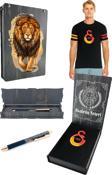 Galatasaray Orijinal Logo Baskılı Siyah T-Shirt Kalem Hediyeli Özel Tasarım Hediyelik Ahşap Kutulu
