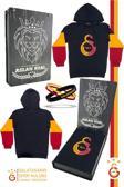 Galatasaray Orijinal Lisanslı Logo Siyah Kapüşonlu Çocuk Sweat Bileklik Set Hediyelik Ahşap Kutulu