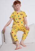 Lela Desenli % 100 Pamuk Bisiklet Yaka Erkek Çocuk Pijama Takımı 6651001 HARDAL