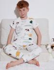 Lela Desenli % 100 Pamuk Bisiklet Yaka Erkek Çocuk Pijama Takımı 6651001 EKRU-HARDAL