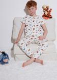 Lela Desenli % 100 Pamuk Bisiklet Yaka Erkek Çocuk Pijama Takımı 6651001 EKRU-KIRMIZI