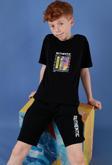 Lela Pamuklu Regular Fit Bisiklet Yaka Şortlu Alt-Üst Erkek Çocuk Takım 6212011 SİYAH