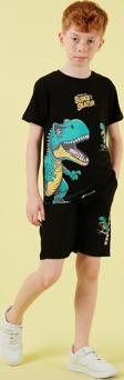 Lela Pamuklu Regular Fit Bisiklet Yaka Şortlu Alt-Üst Erkek Çocuk Takım 6212013 SİYAH
