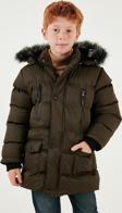 Lela İçi Peluş Astarlı Çıkarılabilir Kapüşonlu Suya Dayanıklı Kışlık Erkek Çocuk Mont 5760022 KOYU HAKİ