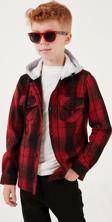 Lela Kapüşonlu Çift Cepli Ekoseli Kışlık Oduncu Erkek Çocuk Gömlek CF24W81780 KIRMIZI -SİYAH
