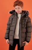 Lela İçi Peluş Astarlı Çıkarılabilir Kapüşonlu Cepli Kışlık Erkek Çocuk Mont 5760024 GRİ