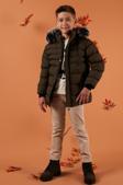 Lela İçi Peluş Astarlı Çıkarılabilir Kapüşonlu Cepli Kışlık Erkek Çocuk Mont 5760024 HAKİ