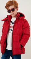 Lela Peluş Astarlı Çıkarılabilir Kapüşonlu Cepli Kışlık Erkek Çocuk Mont 5761587 KIRMIZI