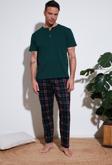 Buratti Ekoseli Pamuklu Beli Lastikli Regular Fit Kısa Kollu Erkek Pijama Takımı 6572004 YEŞİL
