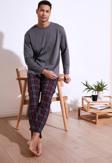 Buratti Ekoseli Pamuklu Regular Fit Uzun Kollu Erkek Pijama Takımı 6572005 FÜME