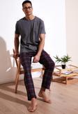 Buratti Ekoseli Pamuklu Regular Fit Kısa Kollu Erkek Pijama Takımı 6572006 FÜME