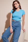 Lela Slim Fit V Yaka Yanları Büzülebilir Bayan Bluz 5864011 MAVİ