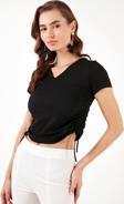 Lela Slim Fit V Yaka Yanları Büzülebilir Bayan Bluz 5864011 SİYAH