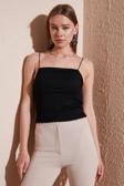 Lela İp Askılı Slim Fit Esnek Crop Bayan Bluz 5864064 SİYAH