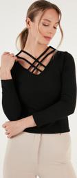 Lela Ekstra Slim Fit Yaka Detaylı Bayan Bluz 5865583 SİYAH