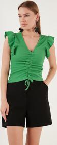 Lela Büzgü Detaylı Kolları Fırfırlı Dar Kesim Crop Bayan Bluz 5865015 BENETTON
