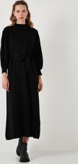 Lela Modest Relaxed Fit Bisiklet Yaka Triko Bayan Elbise 4616198 SİYAH