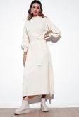 Lela Modest Relaxed Fit Bisiklet Yaka Triko Bayan Elbise 4616198 KREM