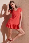 Lela Regular Fit Fırfırlı V Yaka Bürümcük Mini Bayan Elbise 5865071 NAR ÇİÇEĞİ