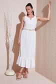 Lela Regular Fit Volanlı Kolsuz Midi Bayan Elbise 611EL574 EKRU