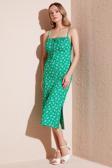 Lela Önü Büzgülü İp Askılı Yırtmaçlı Fitted Midi Bayan Elbise 5865362 YEŞİL