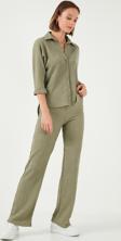 Lela Slim Fit Yüksek Bel Geniş Paça Dokulu Bayan Pantolon 5865944 Olive