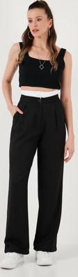 Lela Relaxed Fit Yüksek Bel Bol Paça Bayan Pantolon 673P1012 SİYAH