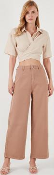 Lela Pamuklu Relaxed Fit Geniş Paça Bayan Pantolon 668YP5237 CAMEL