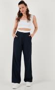 Lela Relaxed Fit Yüksek Bel Bol Paça Bayan Pantolon 673P1012 LACİVERT