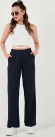 Lela Pamuklu Relaxed Fit Yüksek Bel Bol Paça Bayan Pantolon 673P1011 LACİVERT