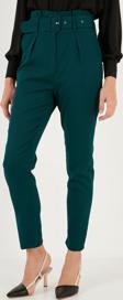 Lela Yüksek Bel Cepli Kemerli Regular Fit Kumaş Bayan Pantolon 611PL04 ZÜMRÜT